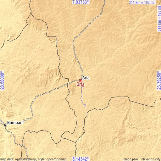 Topographic map of Bria