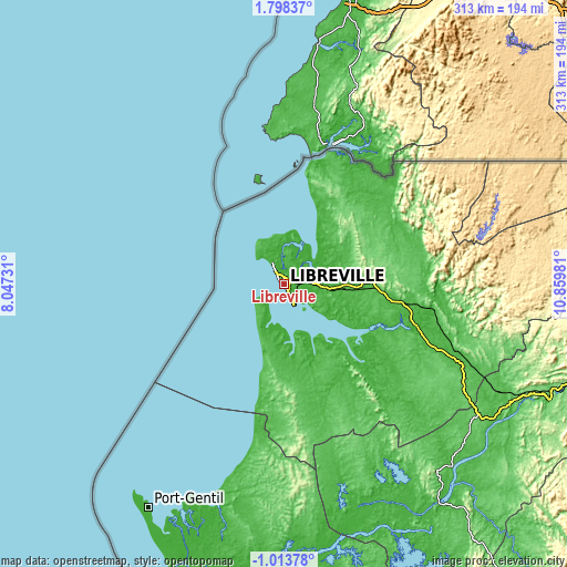 Topographic map of Libreville