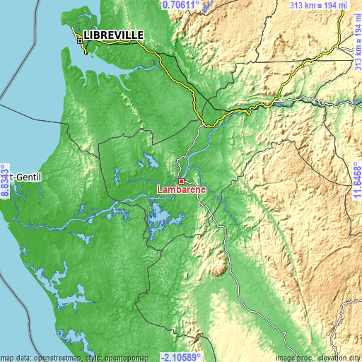 Topographic map of Lambaréné