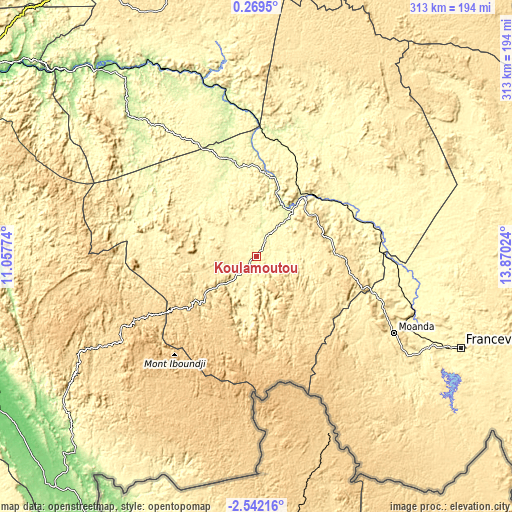Topographic map of Koulamoutou