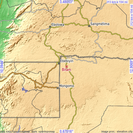 Topographic map of Bitam