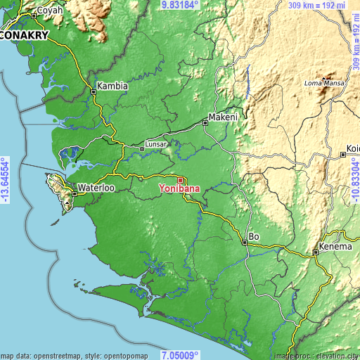 Topographic map of Yonibana