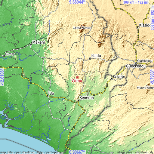 Topographic map of Wima