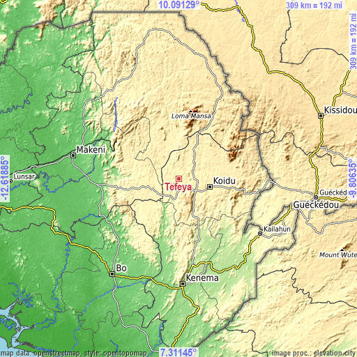 Topographic map of Tefeya