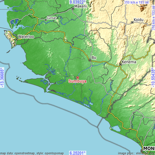 Topographic map of Sumbuya