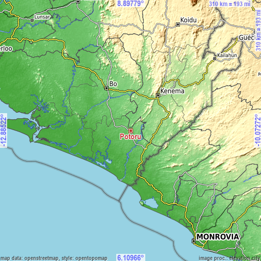 Topographic map of Potoru