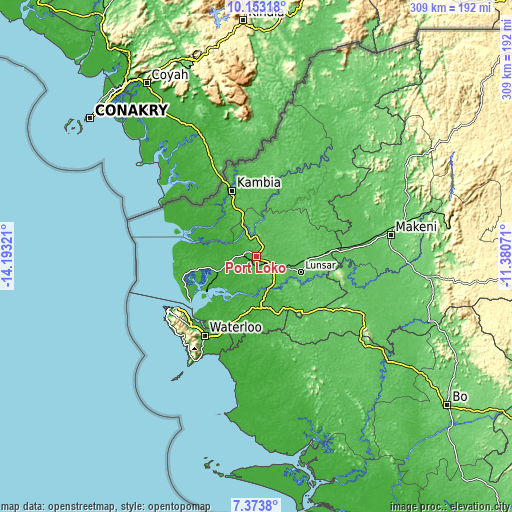 Topographic map of Port Loko