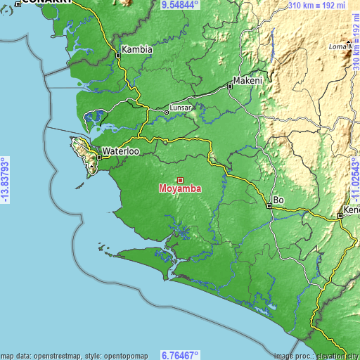 Topographic map of Moyamba