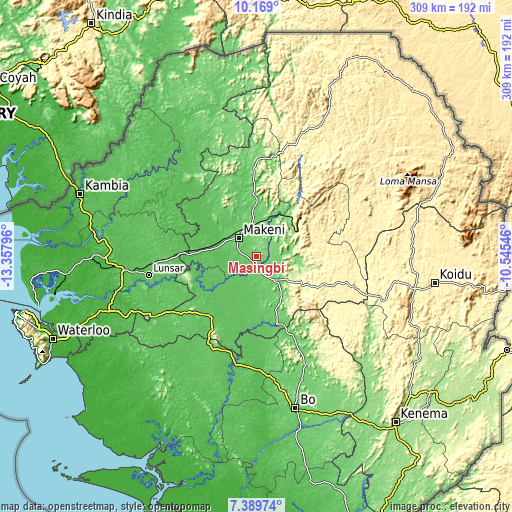 Topographic map of Masingbi