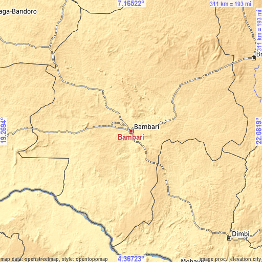 Topographic map of Bambari