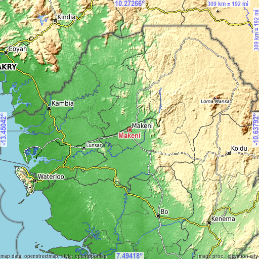 Topographic map of Makeni