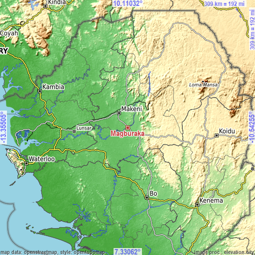 Topographic map of Magburaka