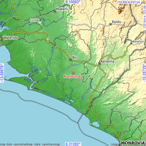 Topographic map of Koribundu