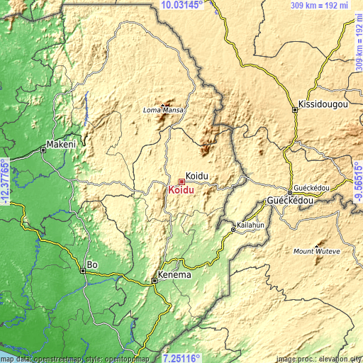 Topographic map of Koidu