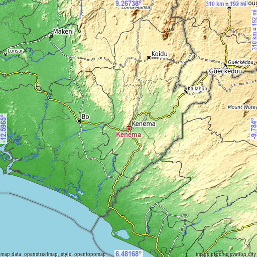 Topographic map of Kenema