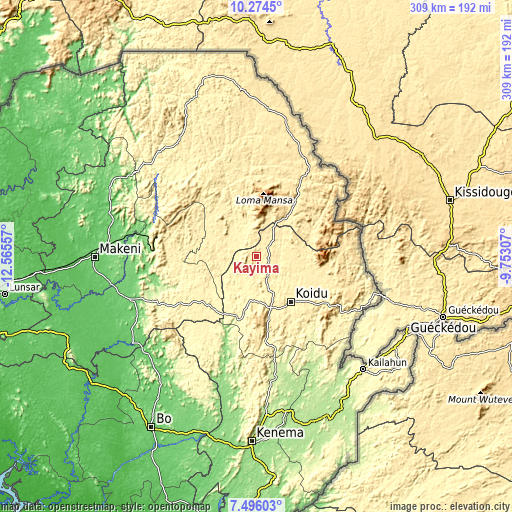 Topographic map of Kayima