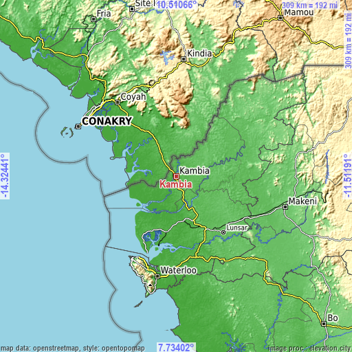Topographic map of Kambia