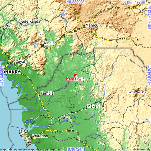 Topographic map of Kamakwie