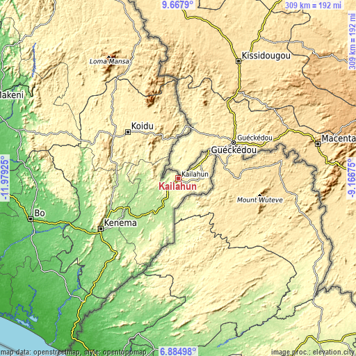 Topographic map of Kailahun