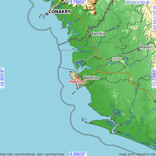 Topographic map of Hastings