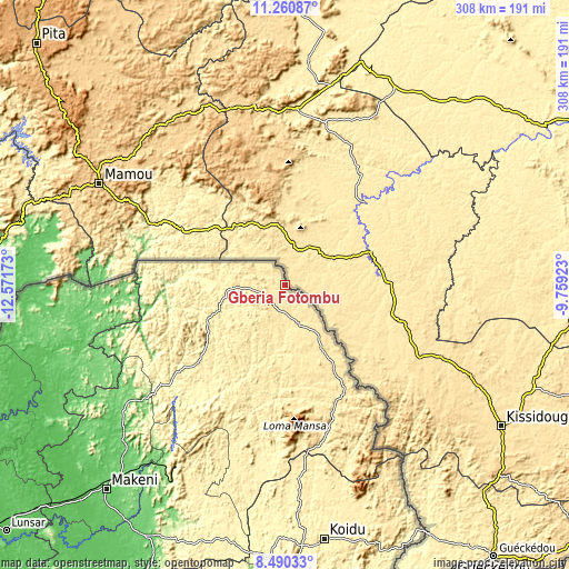 Topographic map of Gberia Fotombu