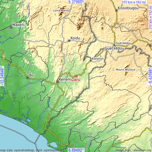 Topographic map of Daru