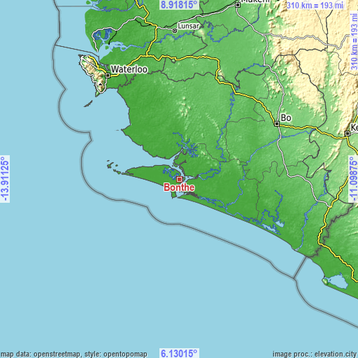 Topographic map of Bonthe