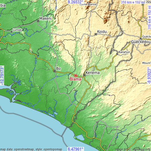 Topographic map of Blama