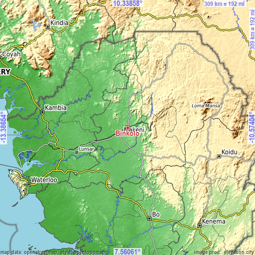 Topographic map of Binkolo