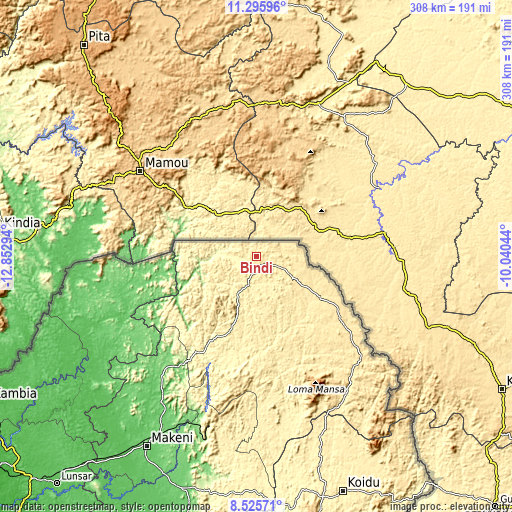 Topographic map of Bindi