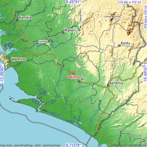 Topographic map of Baiima