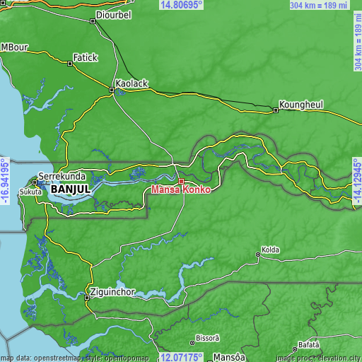 Topographic map of Mansa Konko