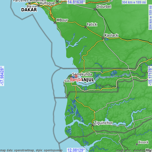 Topographic map of Banjul