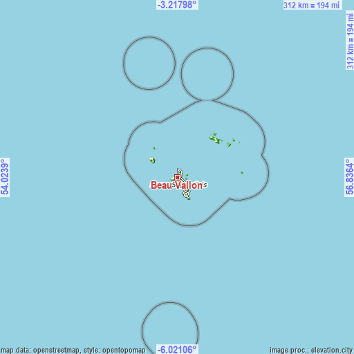 Topographic map of Beau Vallon