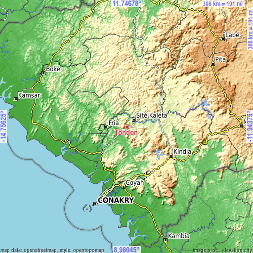 Topographic map of Tondon