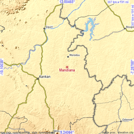 Topographic map of Mandiana