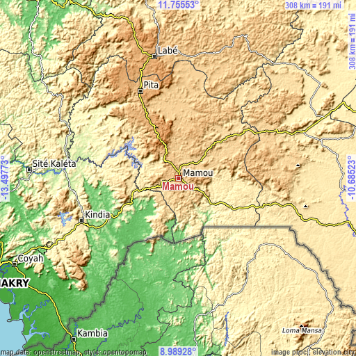 Topographic map of Mamou