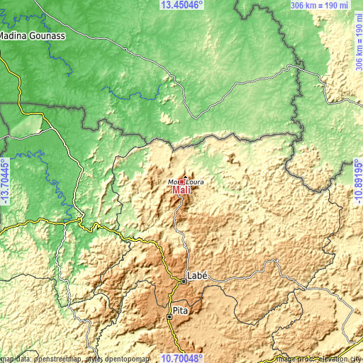 Topographic map of Mali