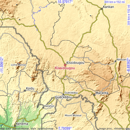 Topographic map of Kissidougou