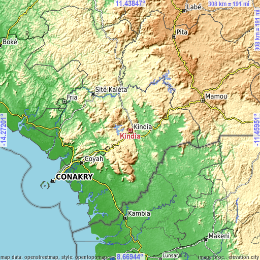 Topographic map of Kindia