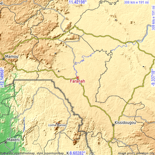 Topographic map of Faranah