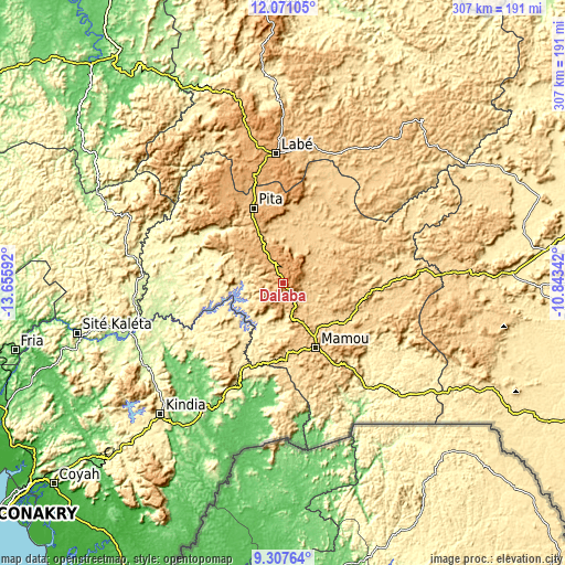 Topographic map of Dalaba