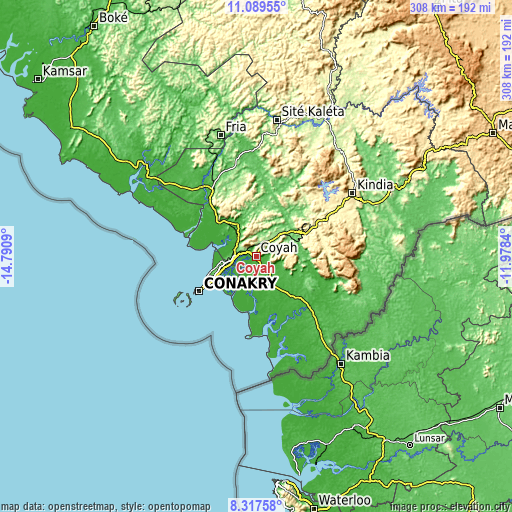 Topographic map of Coyah
