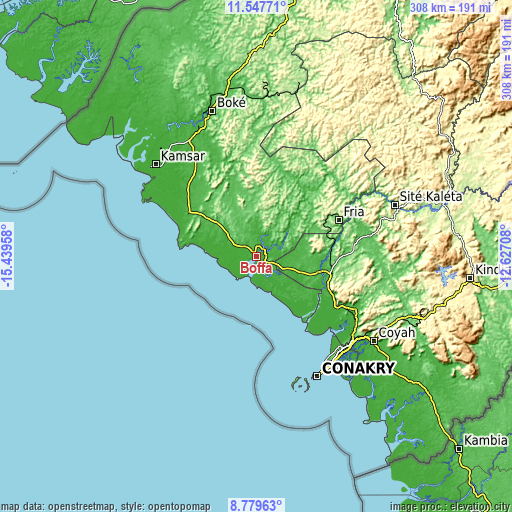 Topographic map of Boffa