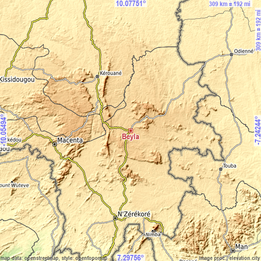 Topographic map of Beyla