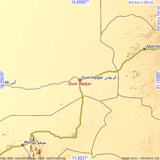 Topographic map of Oum Hadjer