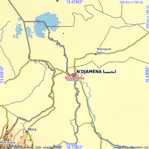 Topographic map of N'Djamena