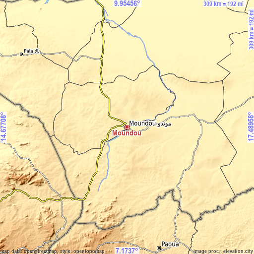 Topographic map of Moundou