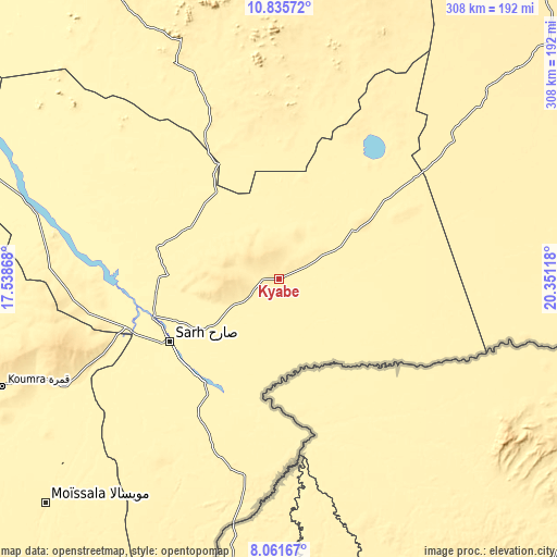 Topographic map of Kyabé