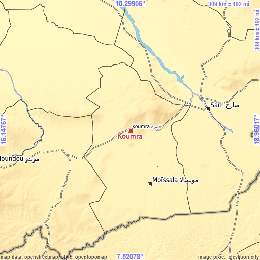 Topographic map of Koumra